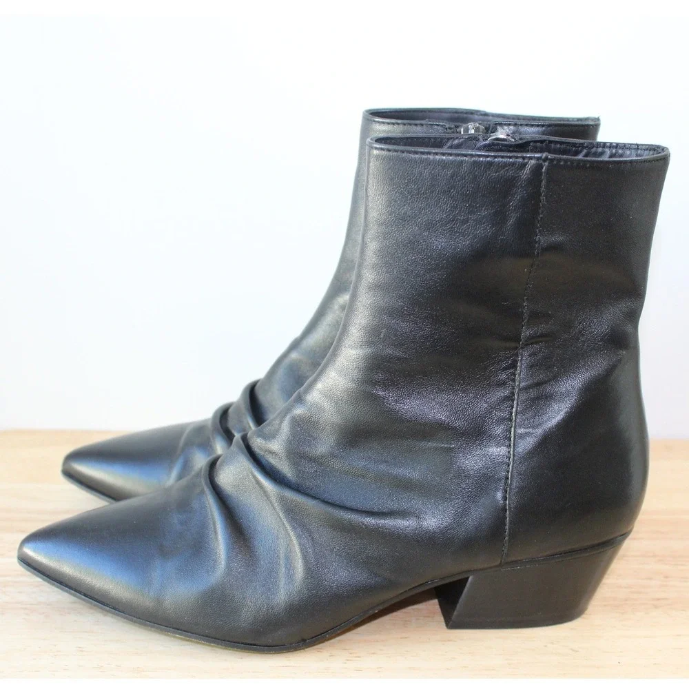 Thursday Boot Co Bijou Boot Women 8.5 Black Leather Ruched Pointed Toe - Picture 3 of 11